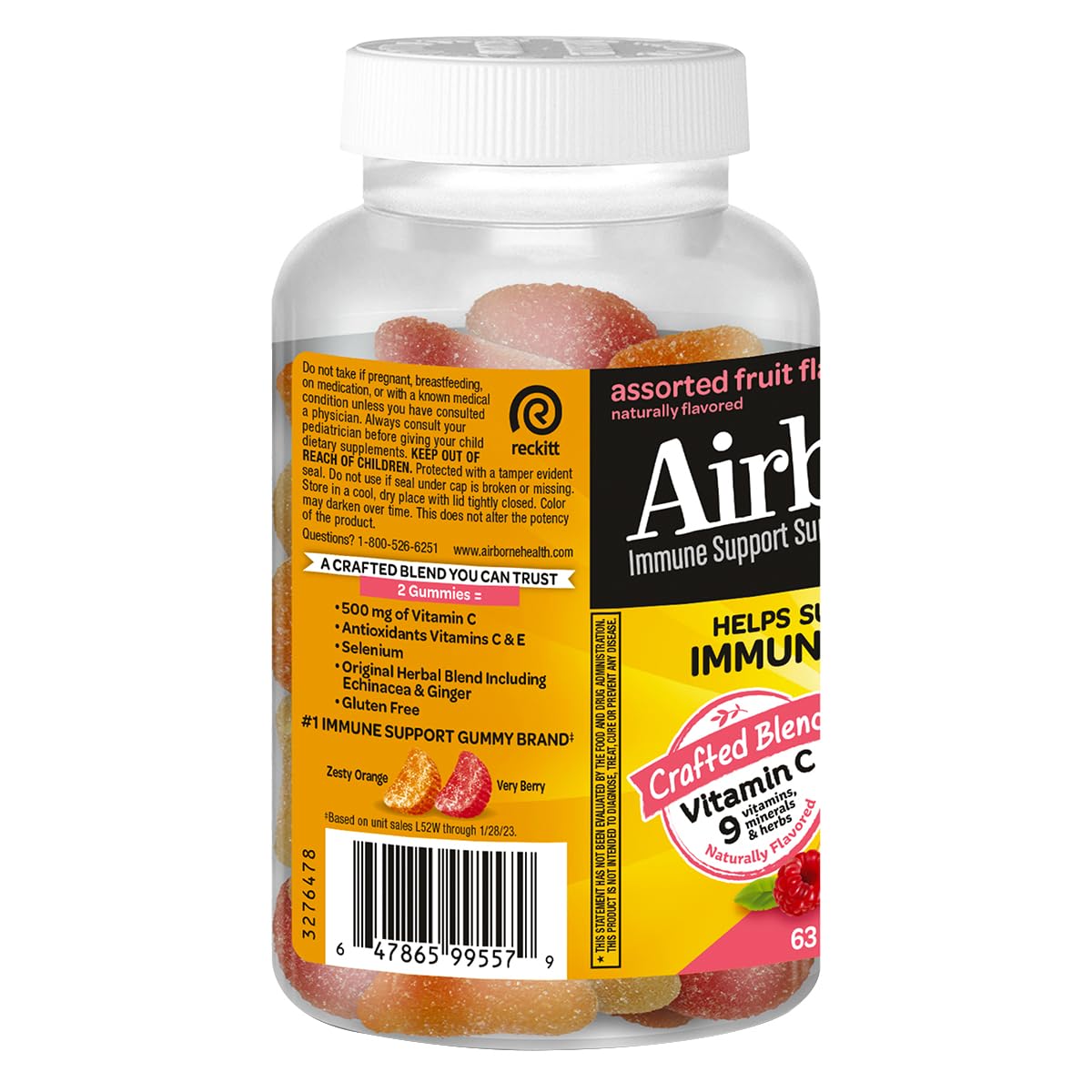 Airborne Kids fruit-flavor gummies close-up of colorful textures.