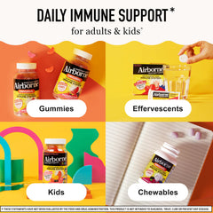 Airborne ingredients label highlights vitamins C and E in the blend.