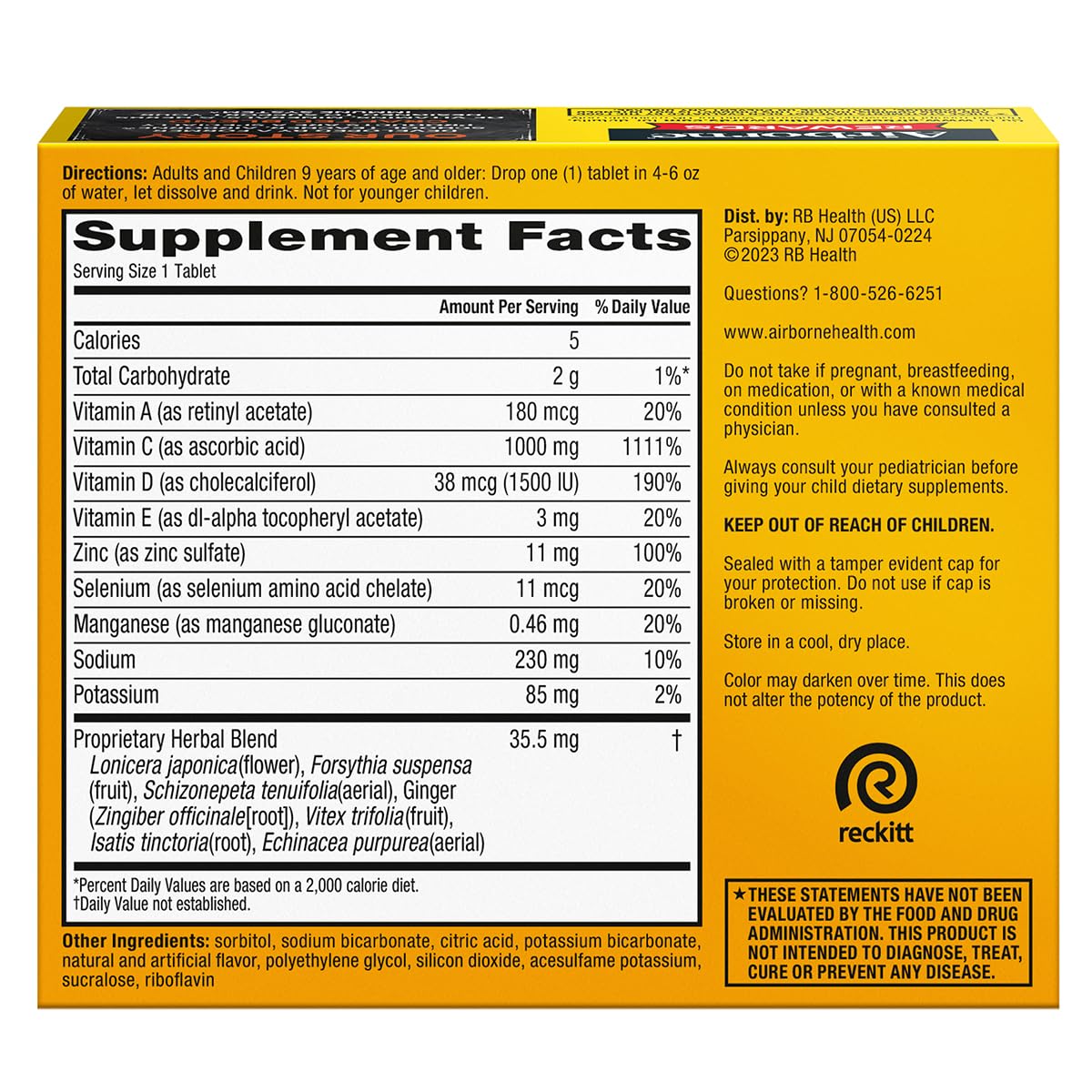 Airborne Vitamin D3 15000 IU label supporting immune function
