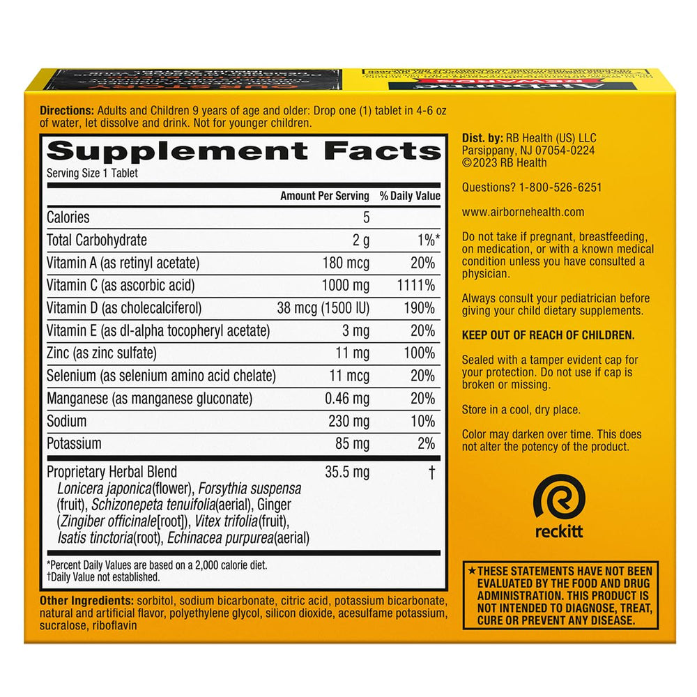 Airborne Vitamin D3 15000 IU label supporting immune function