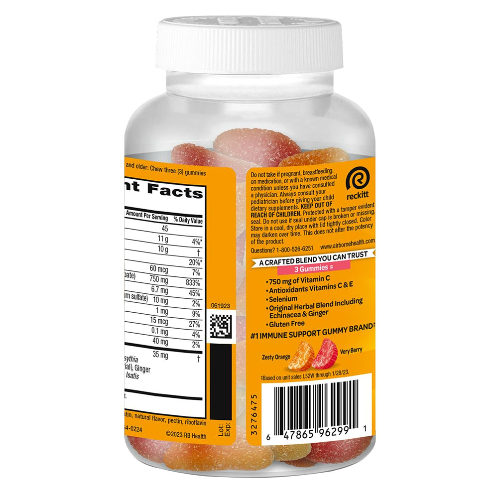 Airborne Vitamin E and Selenium blend gummies highlighting antioxidant support.