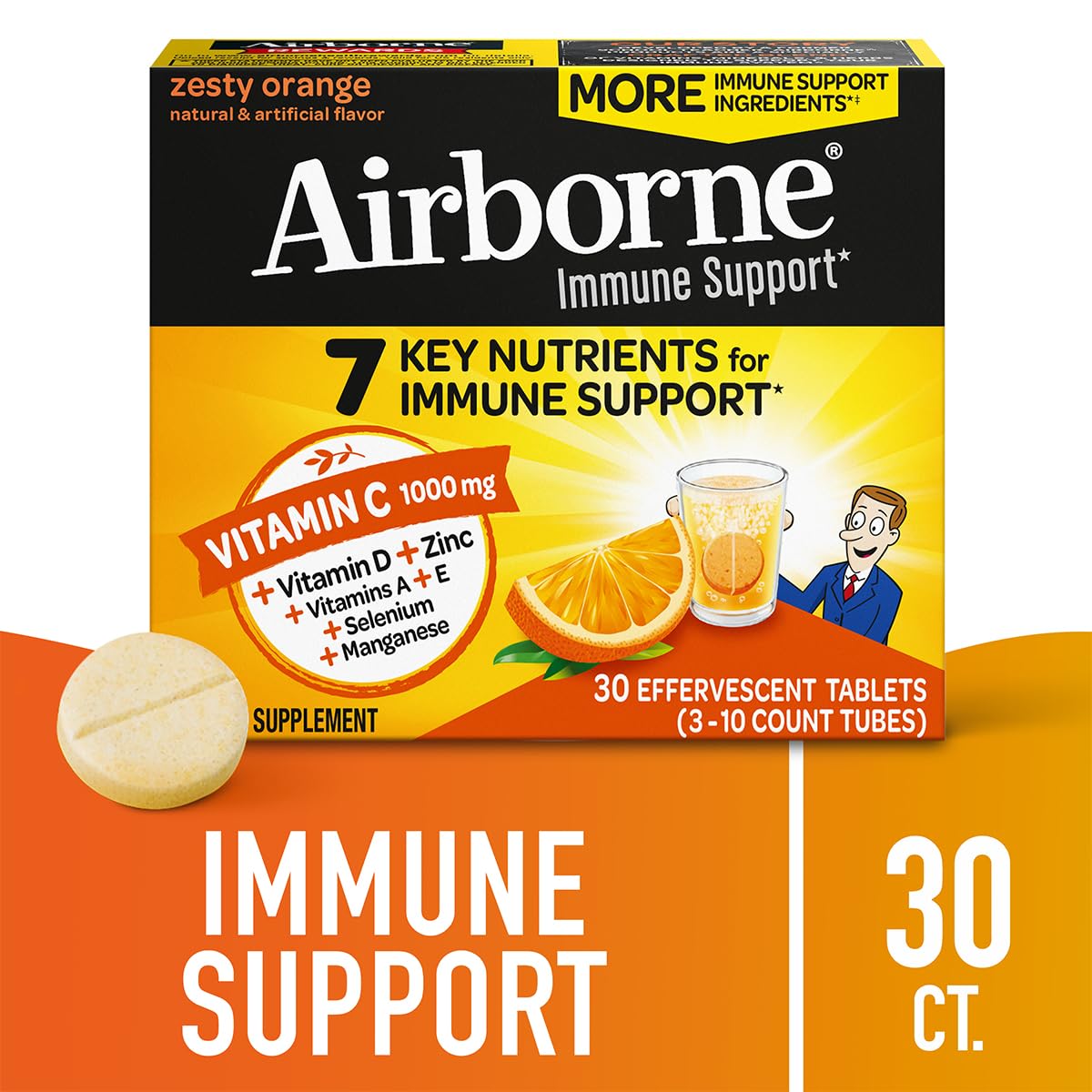 Airborne zesty orange flavor effervescent drink ready to boost daily immunity