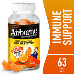 Airborne zesty orange gummies show fruity flavor for daily use.