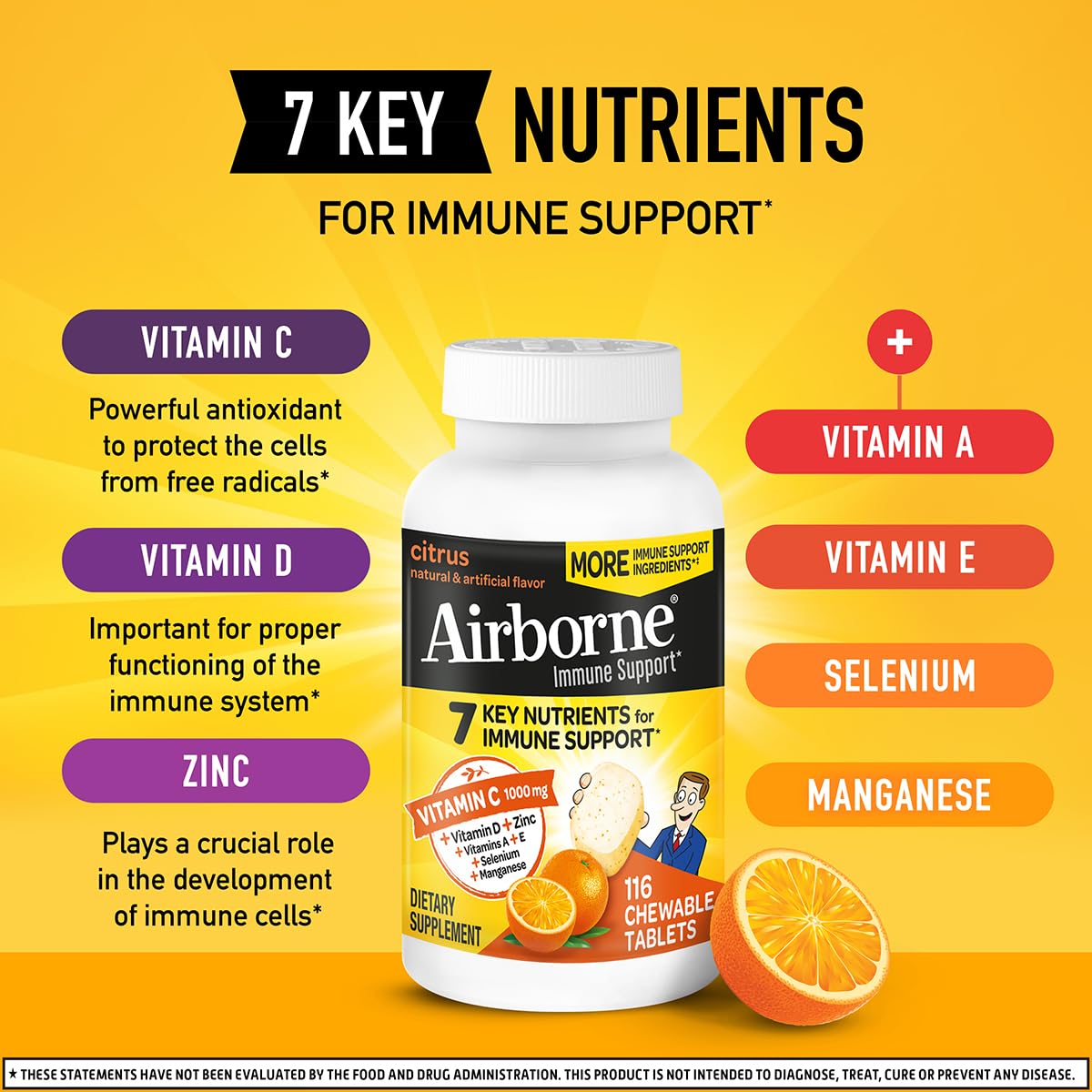 Airborne zinc vitamin C chewables for on the go immunity support