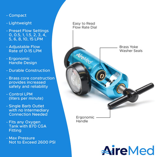 AireMed regulator aluminum body appears lightweight yet durable for home use