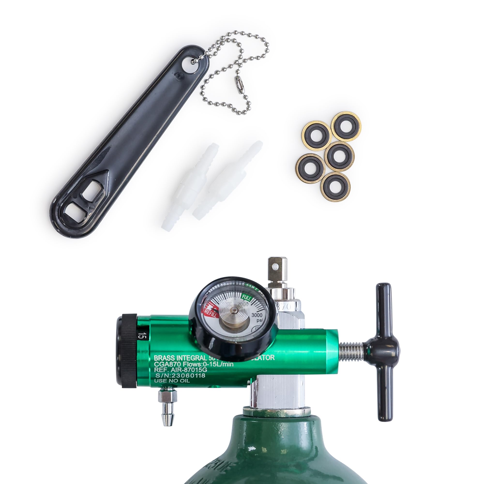 AireMed Oxygen Regulator gauge view shows precise flow settings for home use