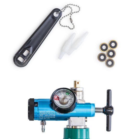 AireMed oxygen regulator gauge showing flow setting clearly for precise control