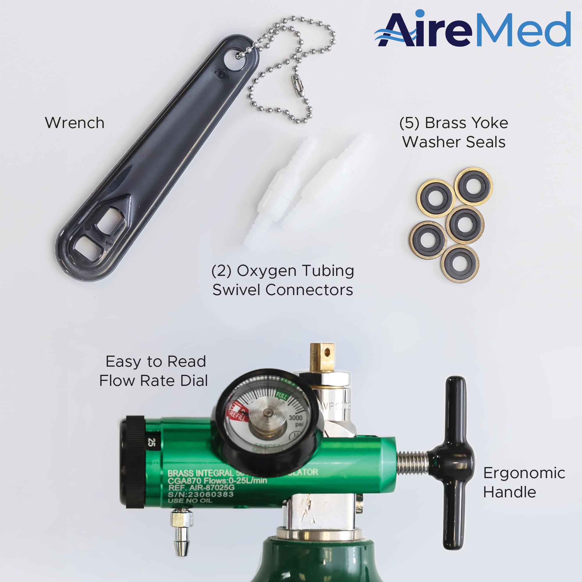 AireMed regulator outlet barb design reduces detachment risk.