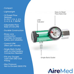AireMed regulator with brass sleeve design for durability.