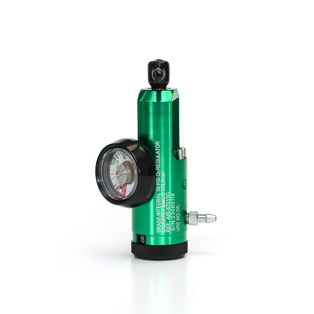 AireMed regulator in use with cylinder shows secure connection