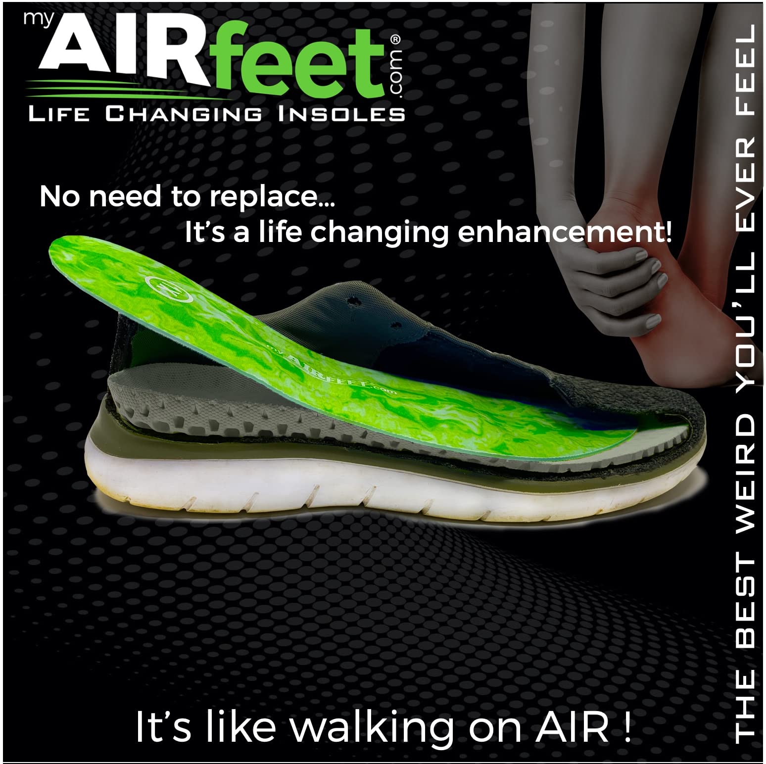 AIRFEET circulation-boost insoles help improve comfort on long days.