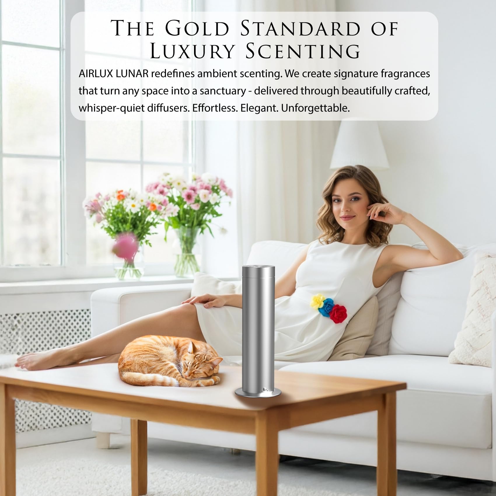 Airlux Lunar top controls enable easy adjustment of scent intensity for personalized ambiance.