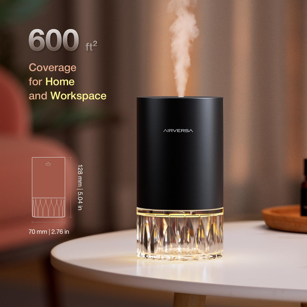 Airversa diffuser demonstrates 600 sq ft coverage for effective scent distribution.