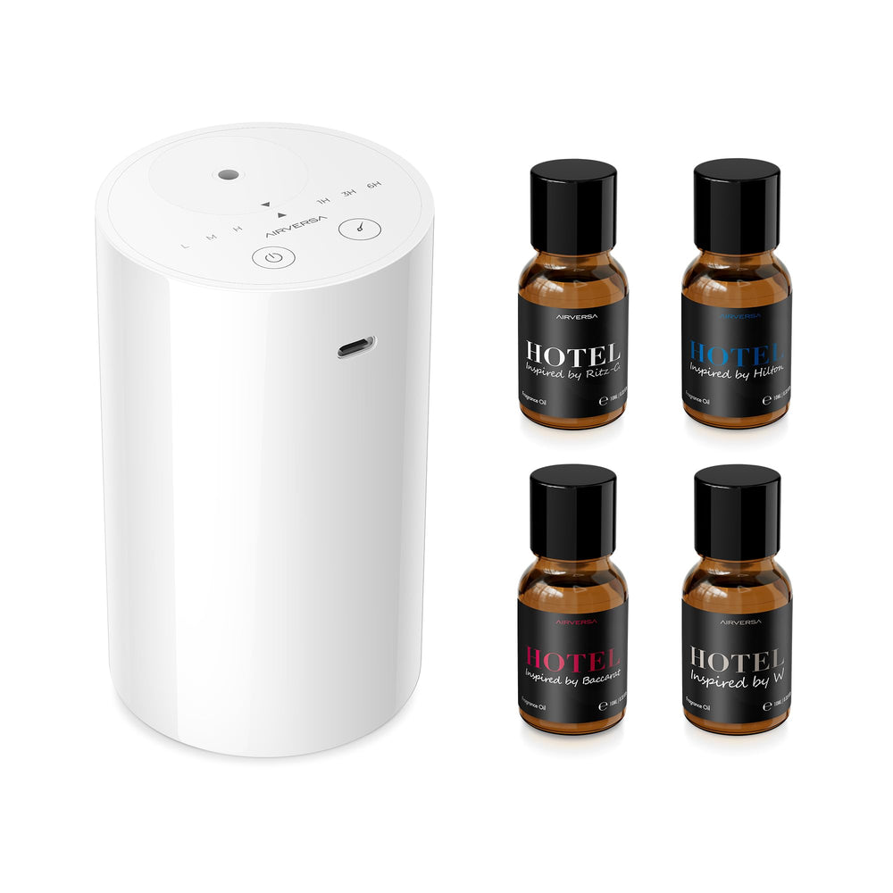 Airversa AN8 diffuser on a desk, compact home aromatherapy.