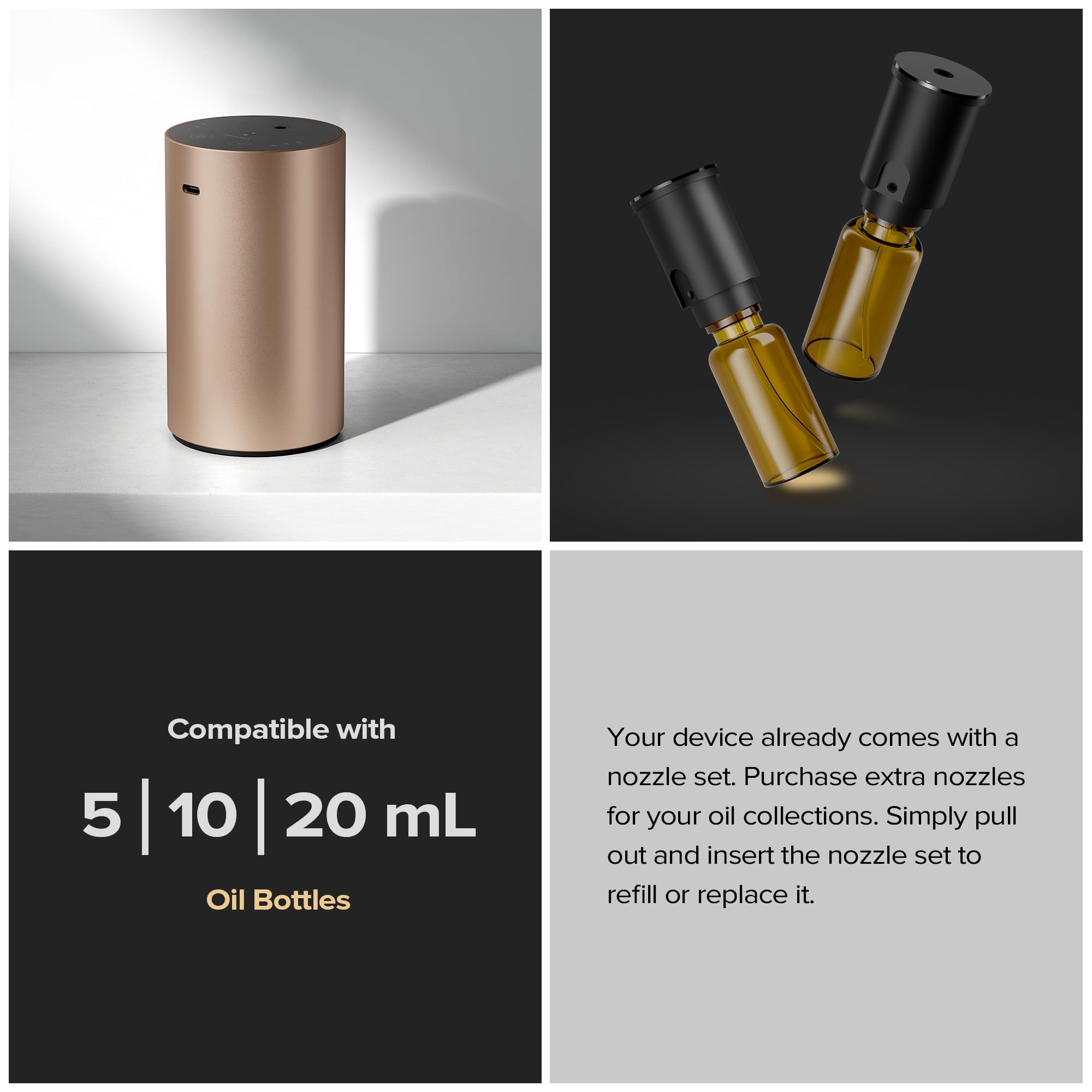 Airversa diffuser with built-in USB-C charging for cordless operation.