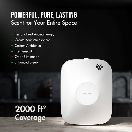 Airversa diffuser demonstrating 2000 sq ft coverage in a spacious setting
