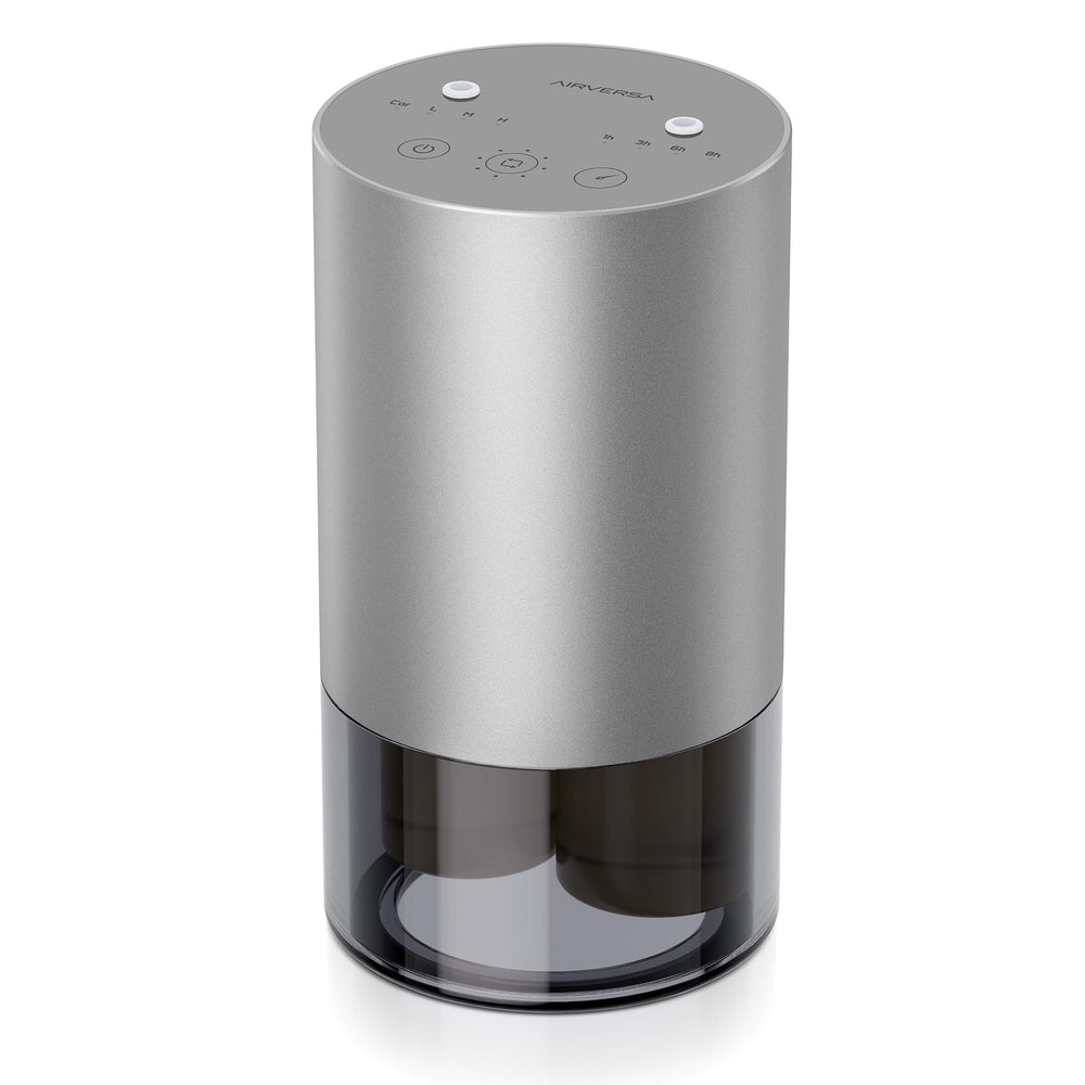 Airversa dual-nozzle diffuser with metal body enhances room ambiance.