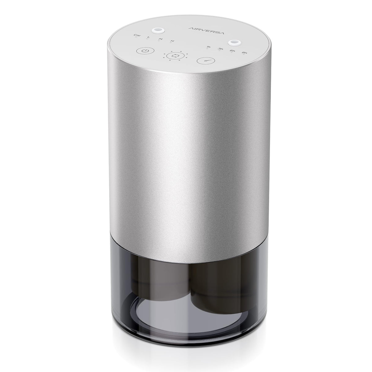 Airversa dual-nozzle diffuser in silver front view adds modern elegance to spaces.
