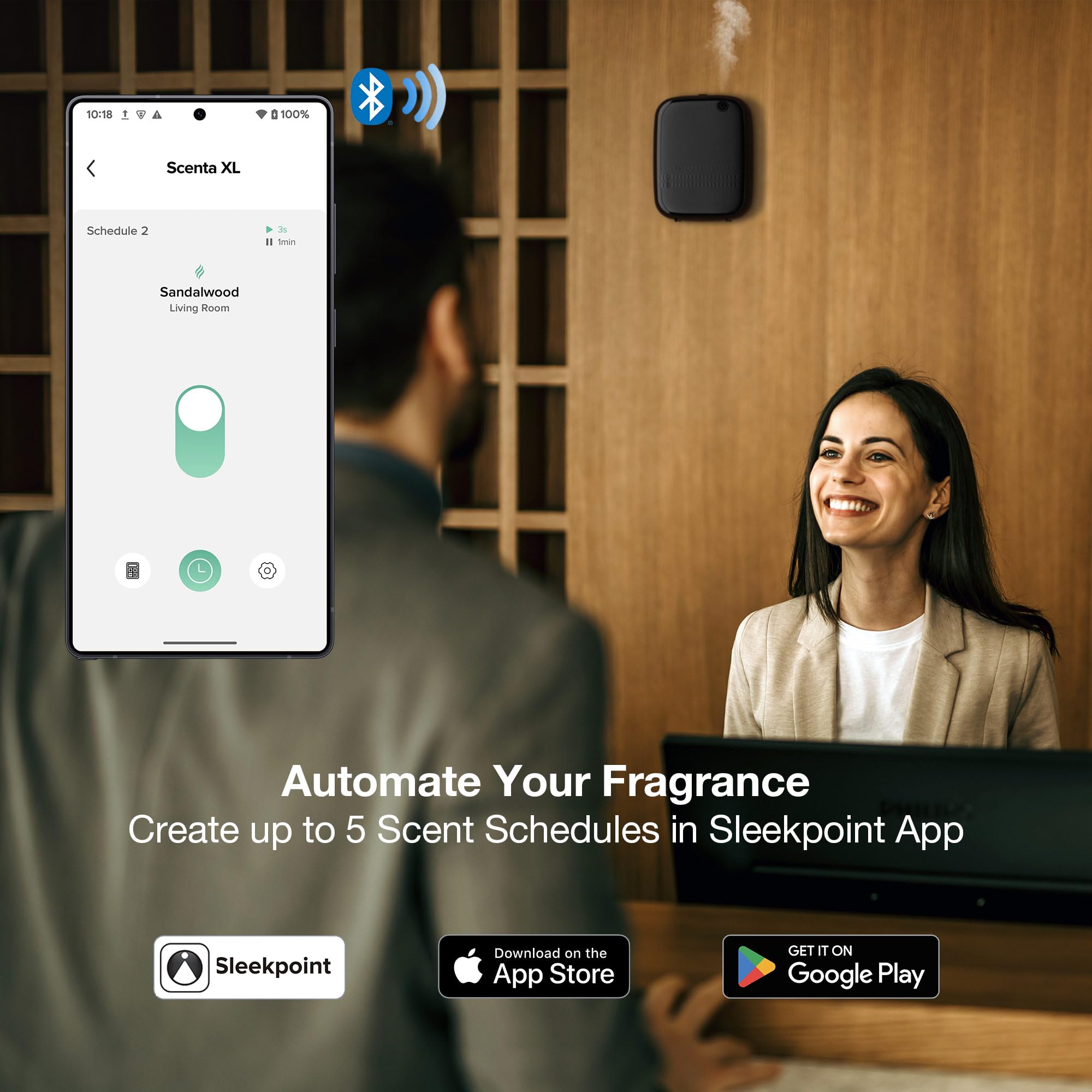 Airversa Sleekpoint app control panel for Bluetooth scheduling
