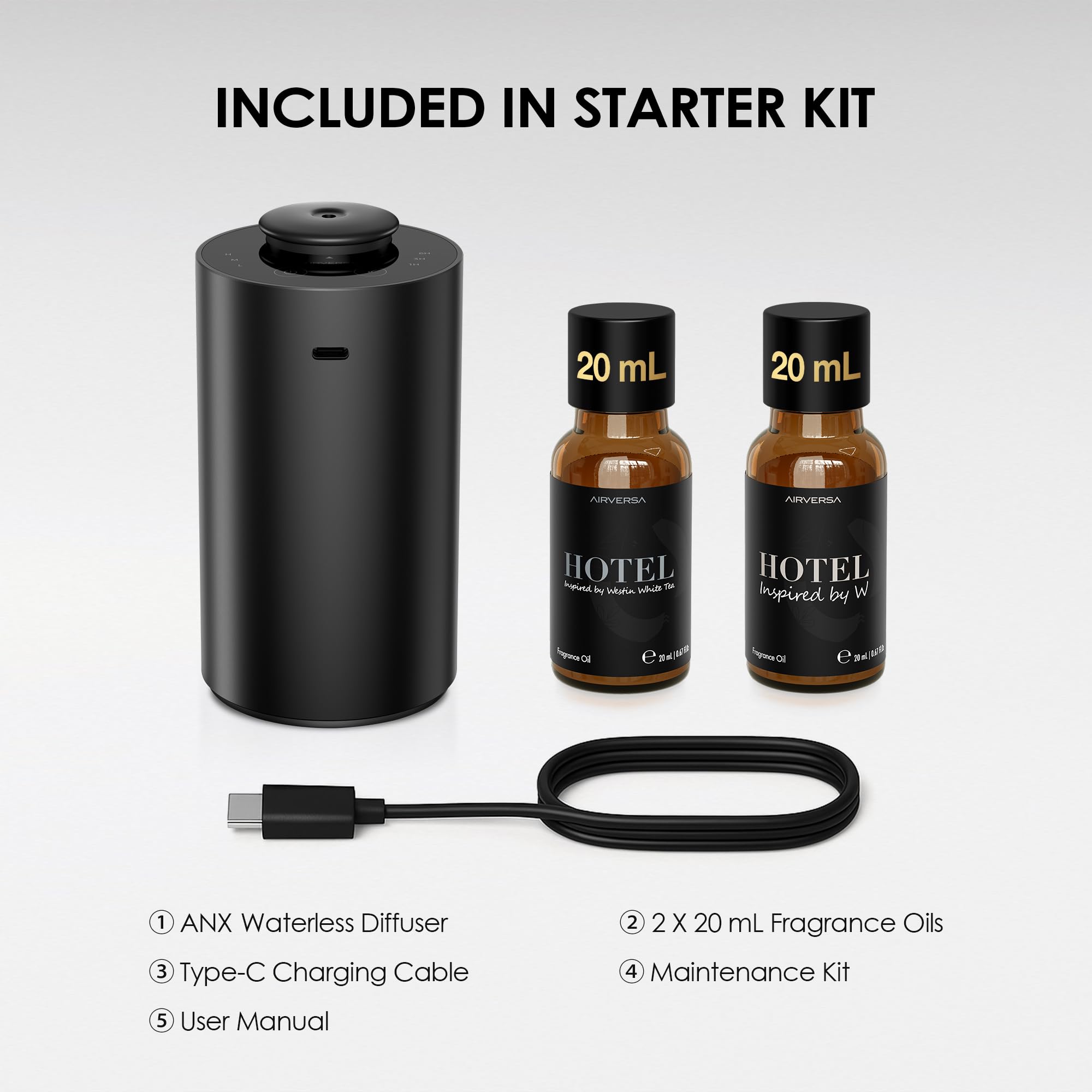 Airversa USB-C charging cable included for quick power on-the-go