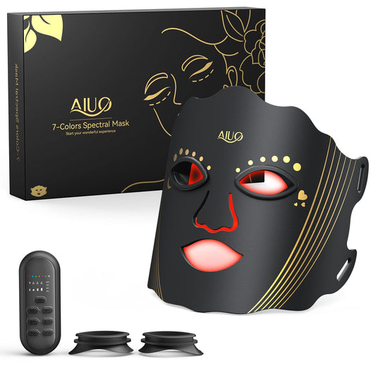 AIUO red light therapy mask front view for at-home skincare routine.
