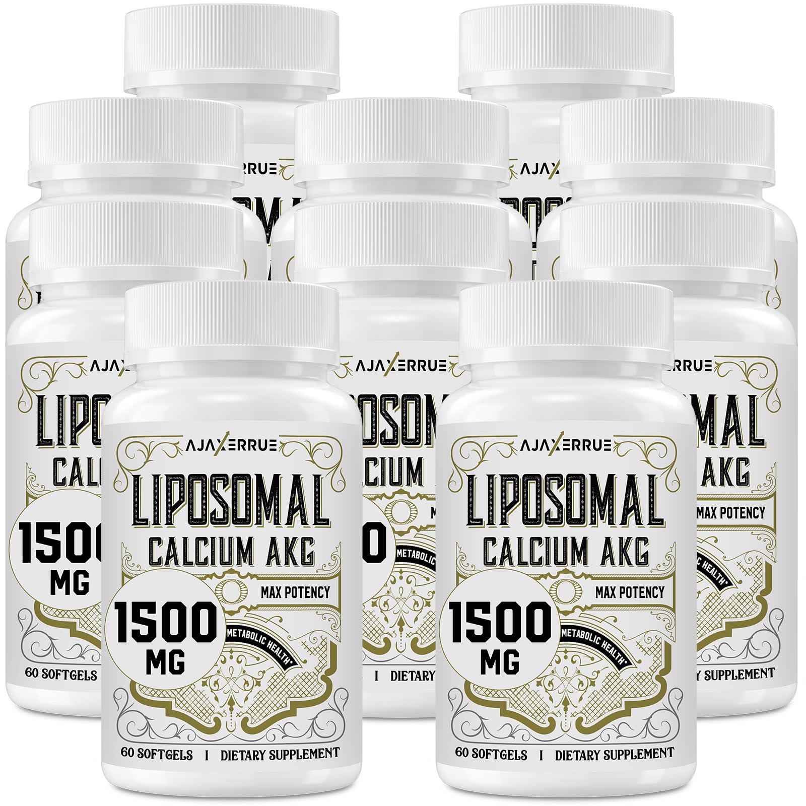 AJAXERRUE Liposomal Ca AKG bottle promoting daily energy support.