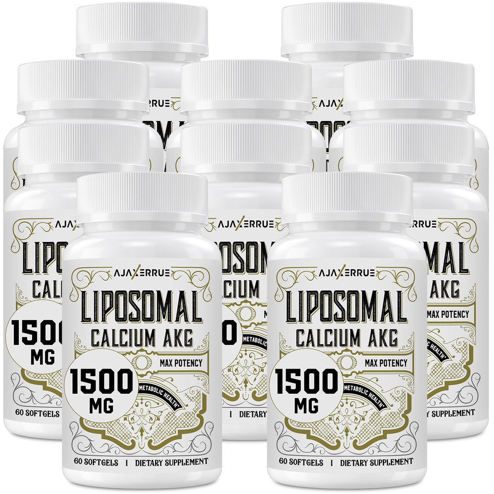 AJAXERRUE Liposomal Ca AKG bottle promoting daily energy support.
