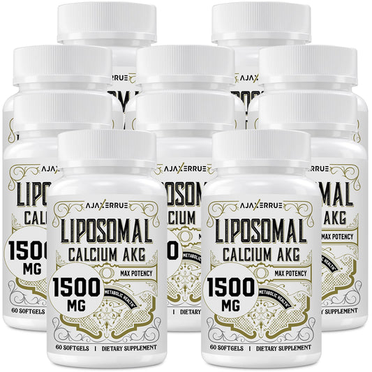 AJAXERRUE Liposomal Ca AKG bottle promoting daily energy support.