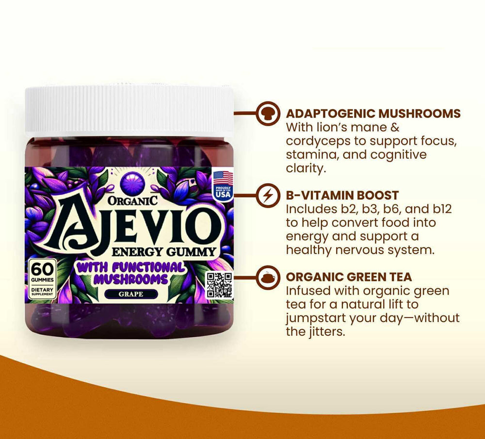 Ajevio gummies used during workout or busy workday for steady energy.