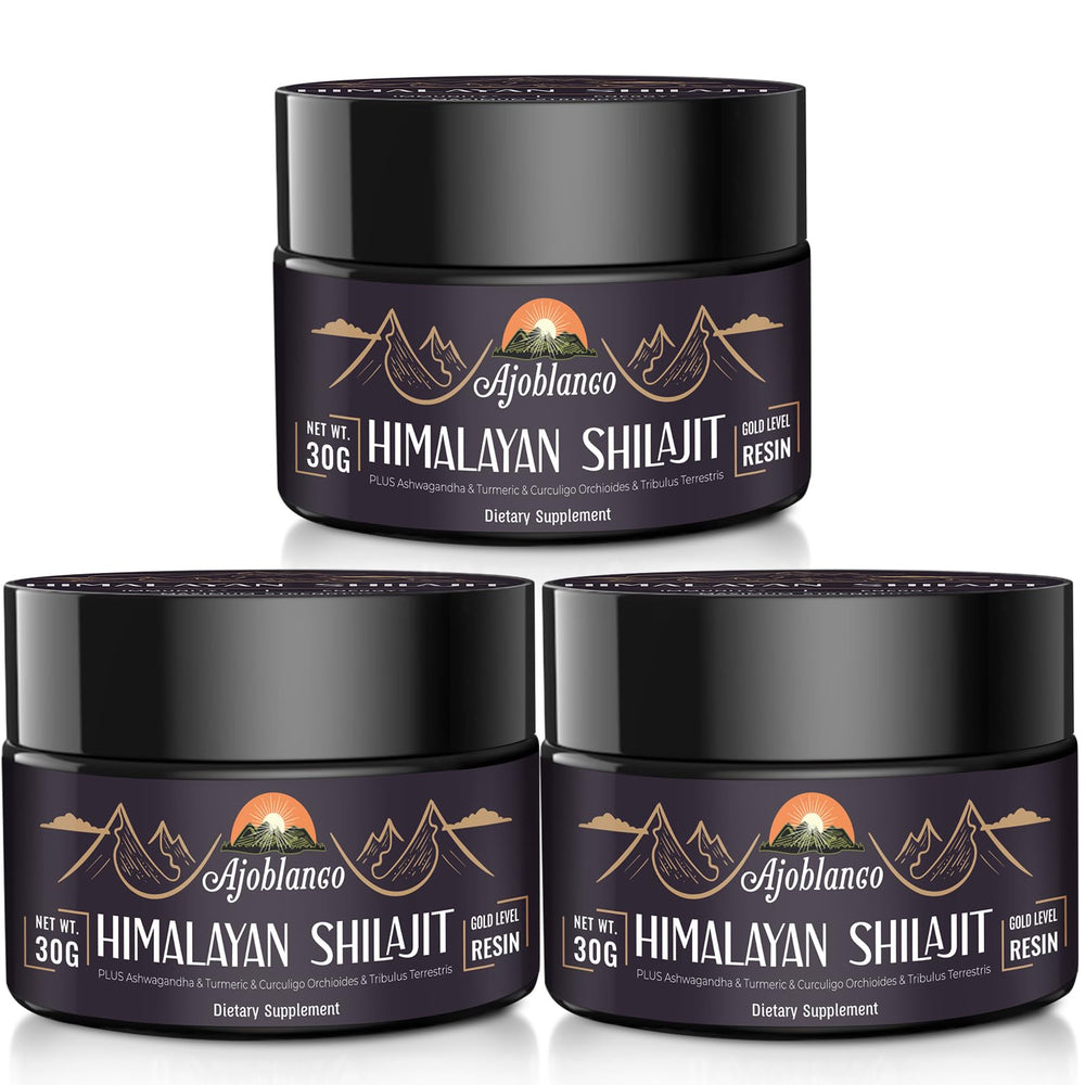 Ajoblanco Himalayan Shilajit Resin bottle ready for daily energy support.