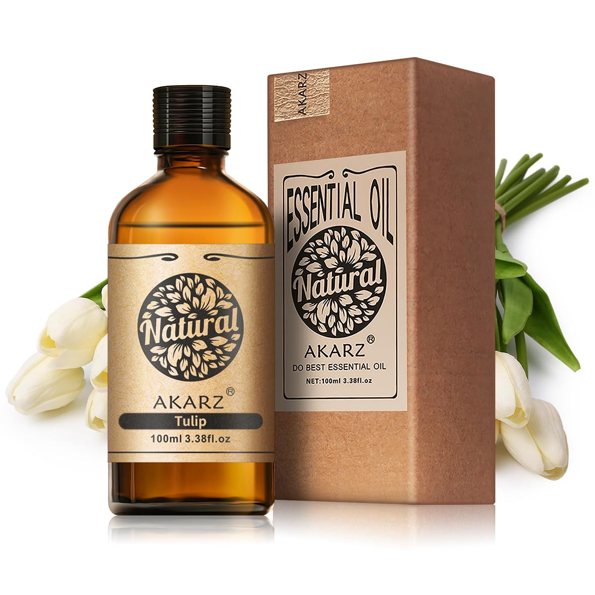 AKARZ Tulip Essential Oil in amber bottle preserves potency for aromatherapy.