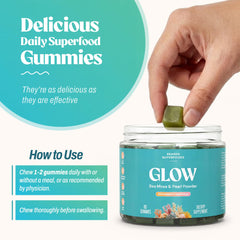 Akasha Sea Moss Glow Gummies with Pearl Powder ingredients shown