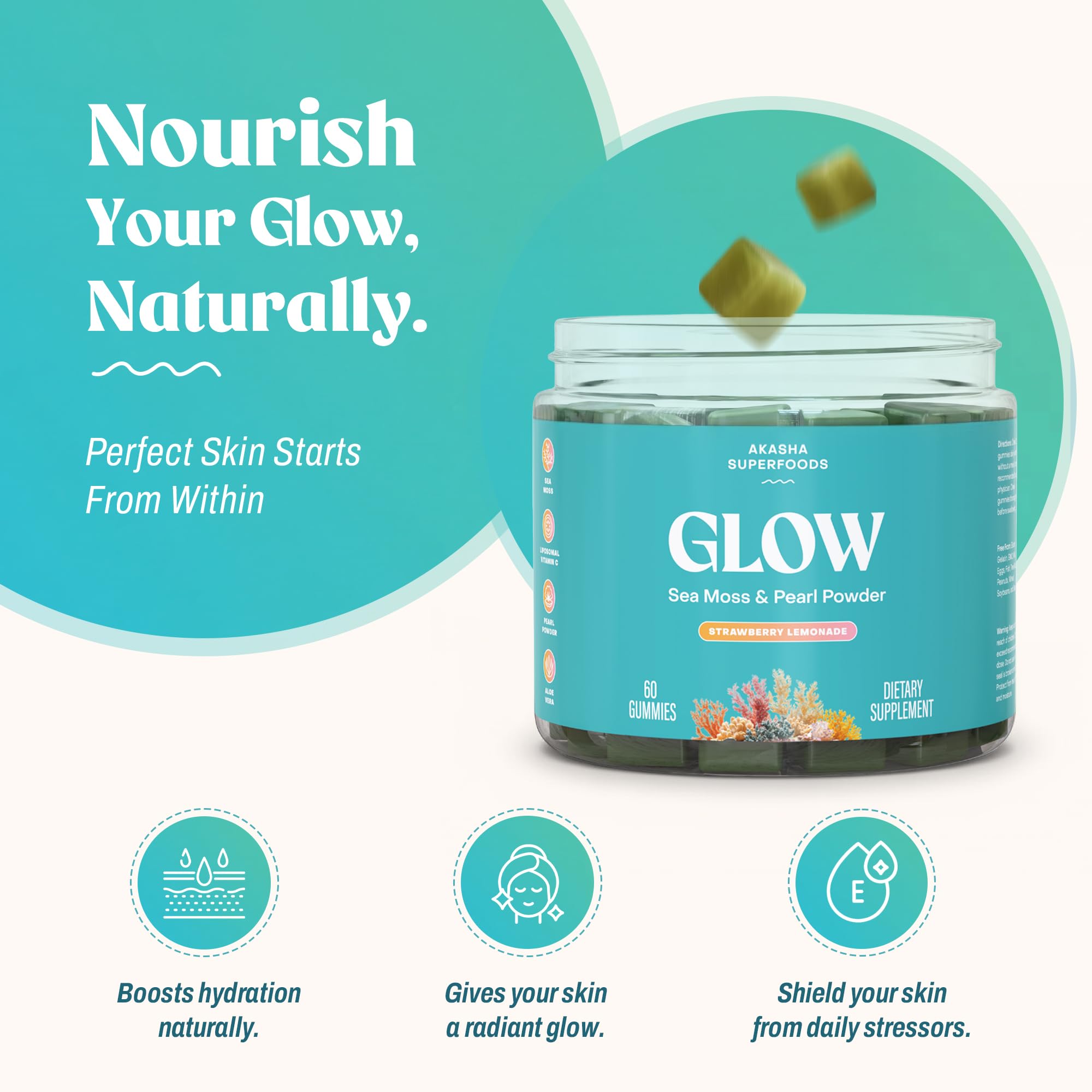 Close-up of Akasha Glow Gummies texture and color