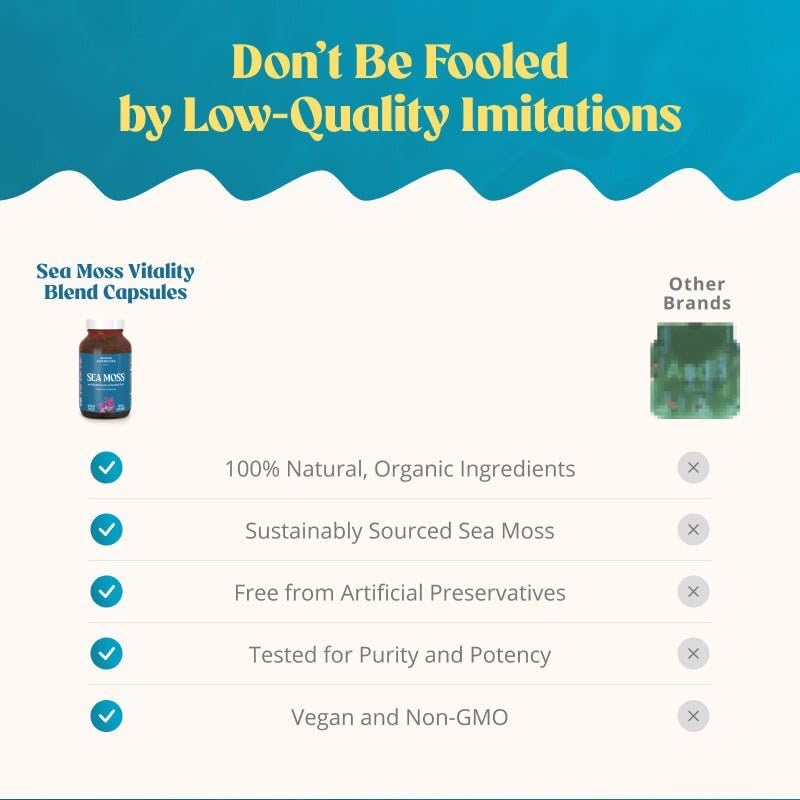 Nutrition facts panel on Akasha Sea Moss Capsules shows minerals and vitamins.