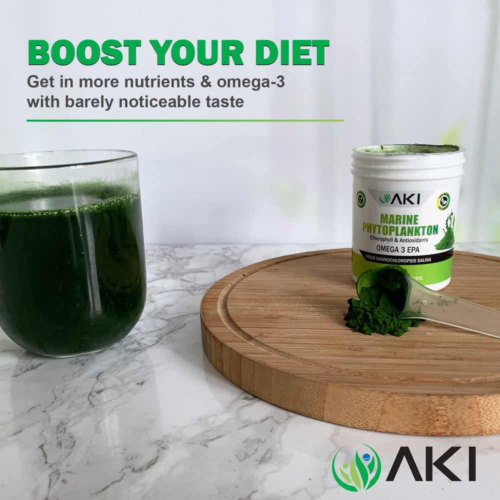 AKI Organic Marine Phytoplankton Powder sprinkled on yogurt for nutrient-rich mornings