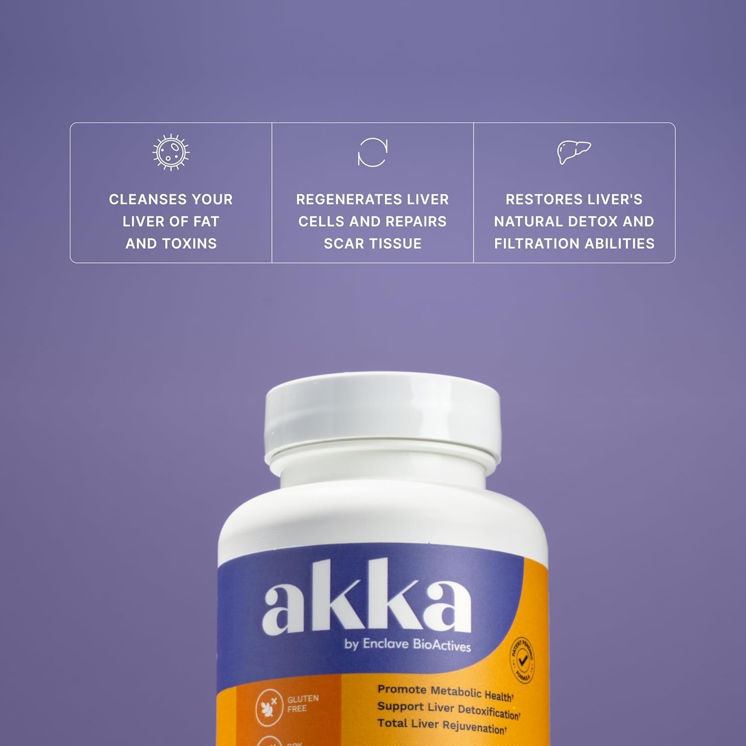 AKKA Liver Detox gluten-free icon communicates compatibility for gluten-sensitive individuals.