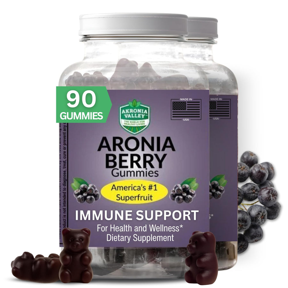 Akronia Valley Aronia Berry Gummies front pack shows two-box set for daily immune support