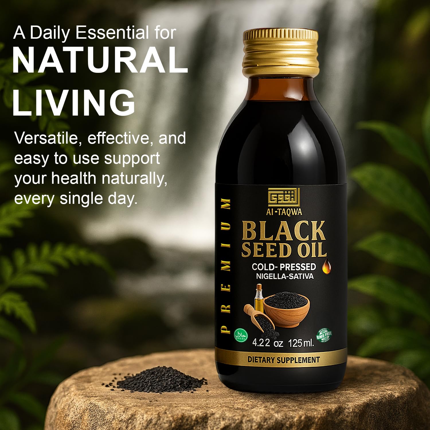 AL-TAQWA black seed oil drops bottle with dropper suggesting easy daily use