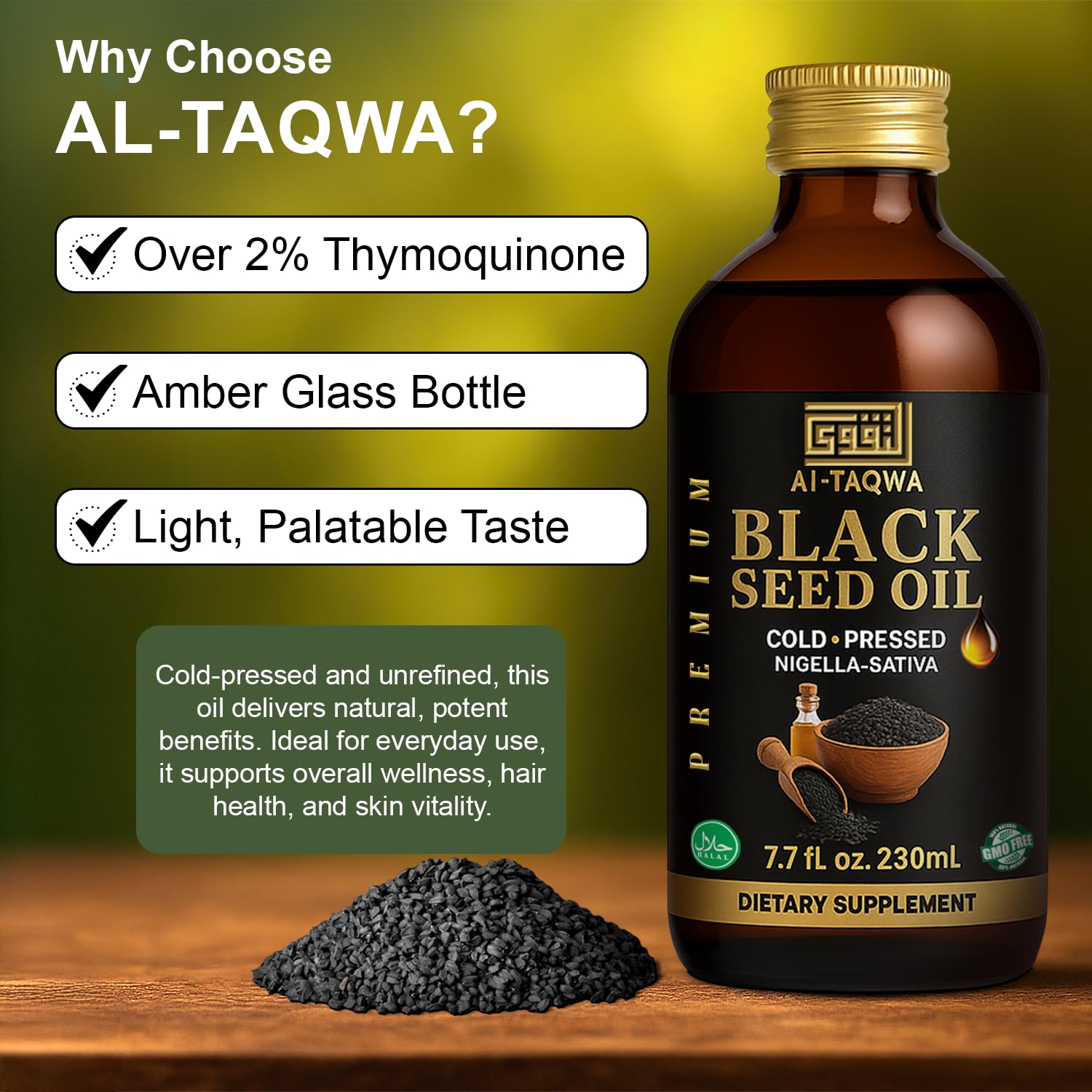 AL-TAQWA Black Seed Oil desk setup ready for holistic care.