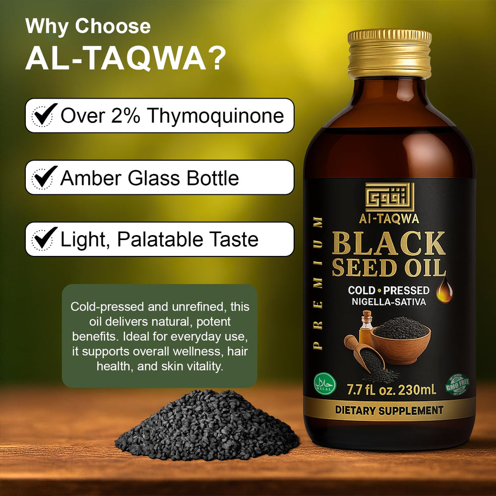 AL-TAQWA Black Seed Oil desk setup ready for holistic care.
