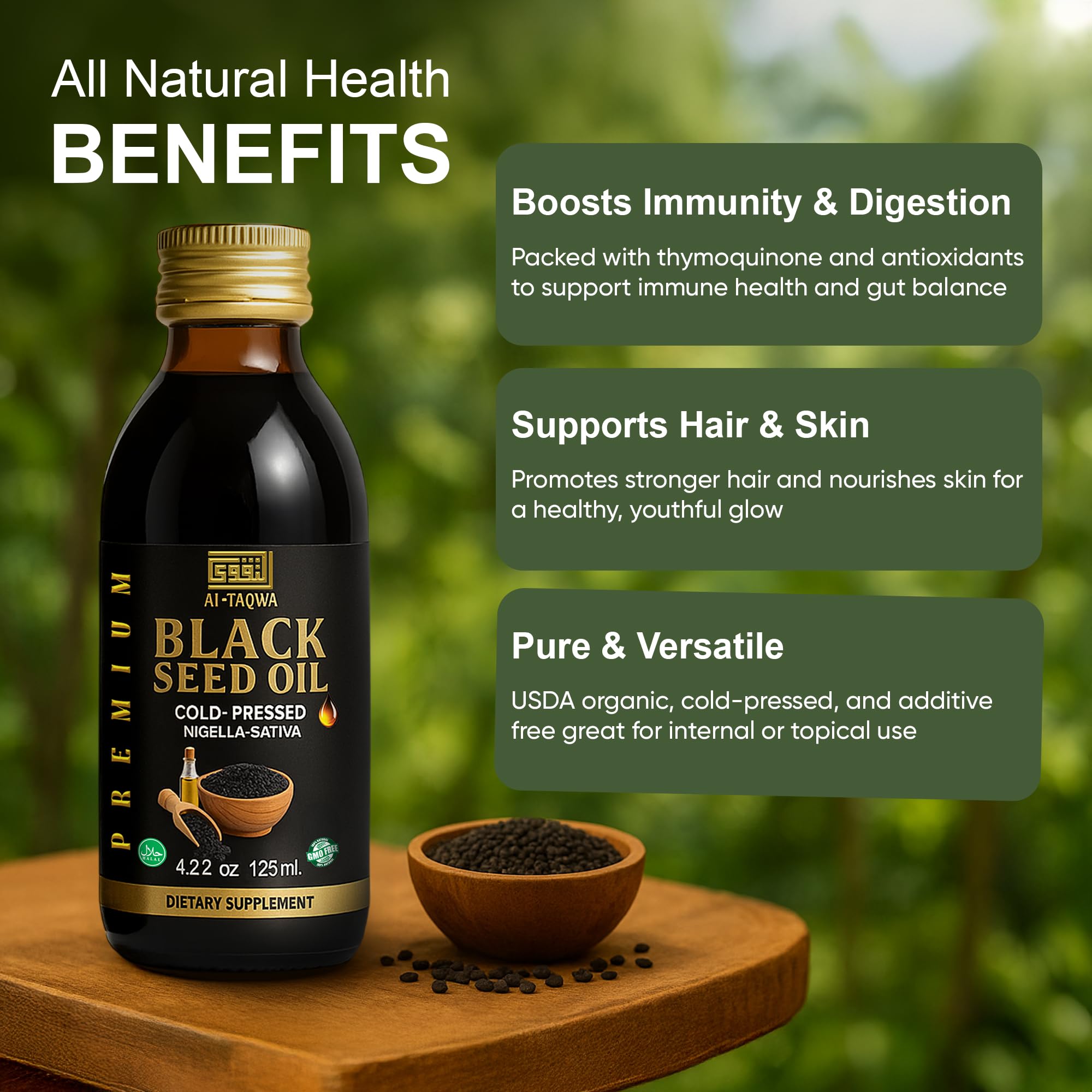 AL-TAQWA Kalonji seeds and oil setup for versatile use