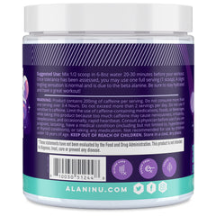 Alani Nu Cosmic Stardust tub front highlighting vegan and sugar-free formula