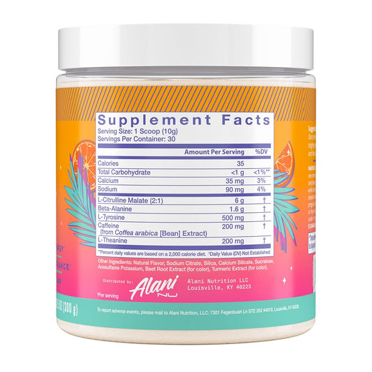 Scoop from Alani Nu Orange Kiss showing precise serving for pre-workout dosing.