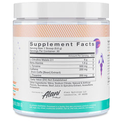 Alani Nu GLAXAY Lemonade powder highlights 200mg caffeine for steady energy