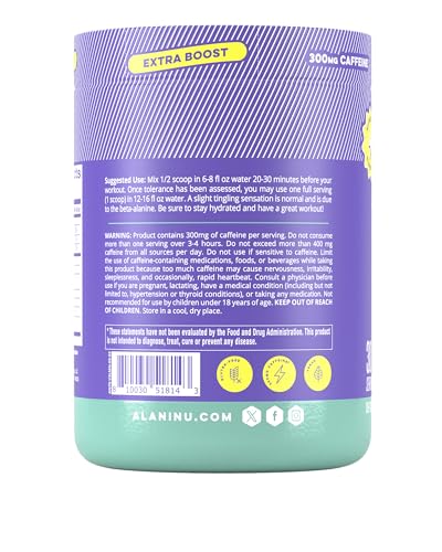 Alani Nu Pre Workout+ powder scoop for precise dosing