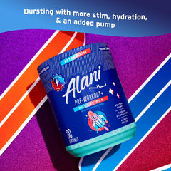 Alani Nu Pre Workout Rocket Pop flavor close-up highlighting taste appeal.