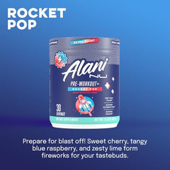 Alani Nu Pre Workout Rocket Pop ingredients label close-up for transparency.