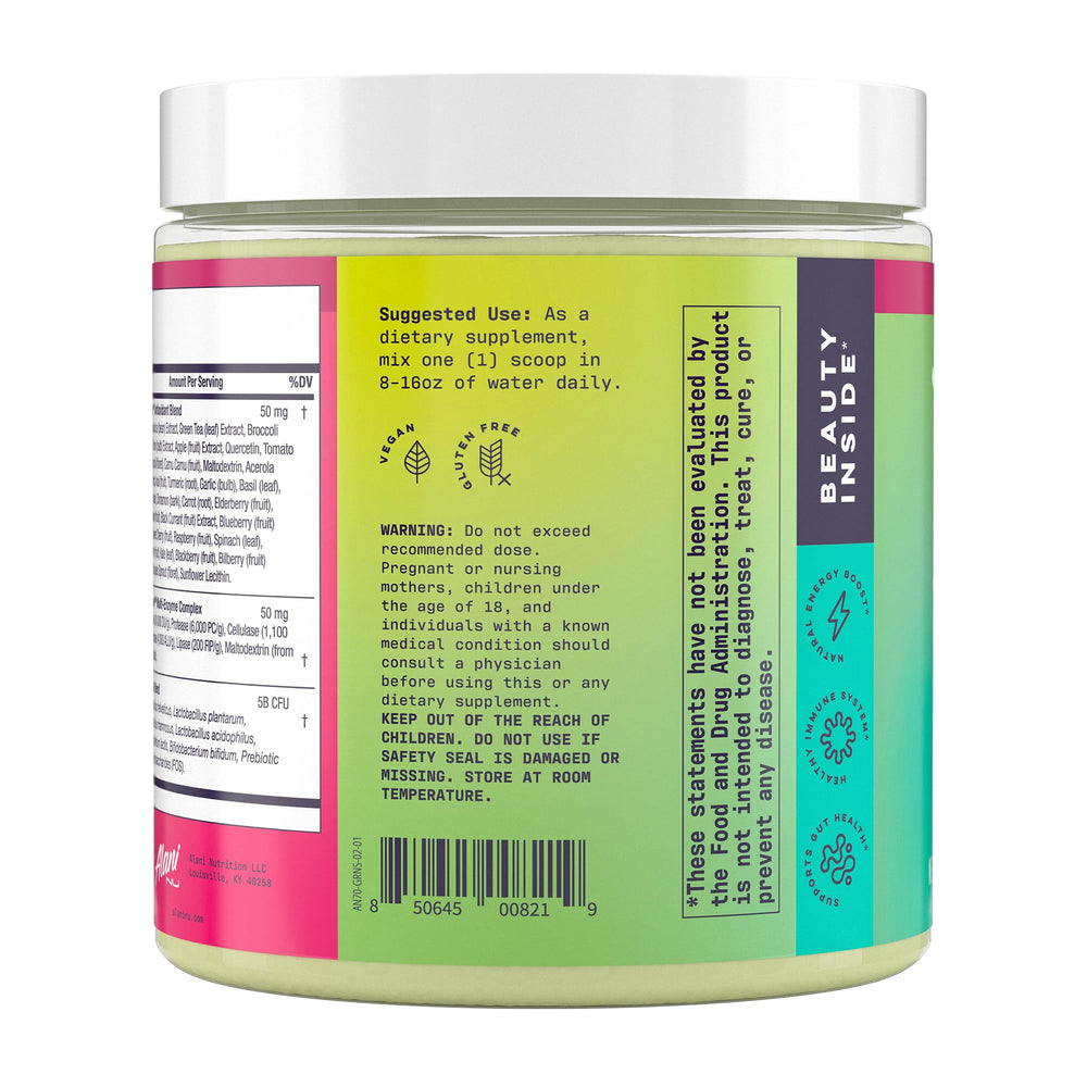 Alani Nu Super Greens Wild Berry mixed with water for a refreshing sip.