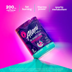 Alani Nu Melonberry Burn ingredients visual shows thermogenic blend and amino acids