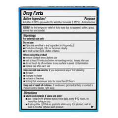 Ketotifen fumarate ingredient label on Alaway packaging.